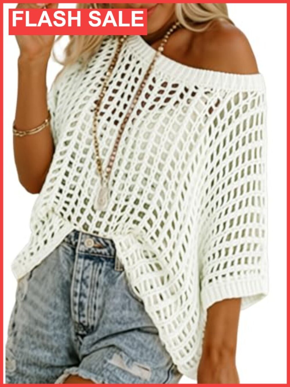Womens Crochet Hollow Out Short Sleeve Sweater Pullover Beach Coverup Knit Top